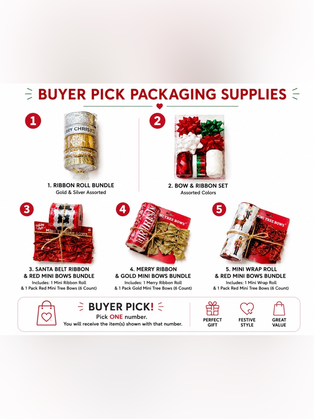 Merry Ribbon & Gold Mini Bows Bundle - Red & Gold -